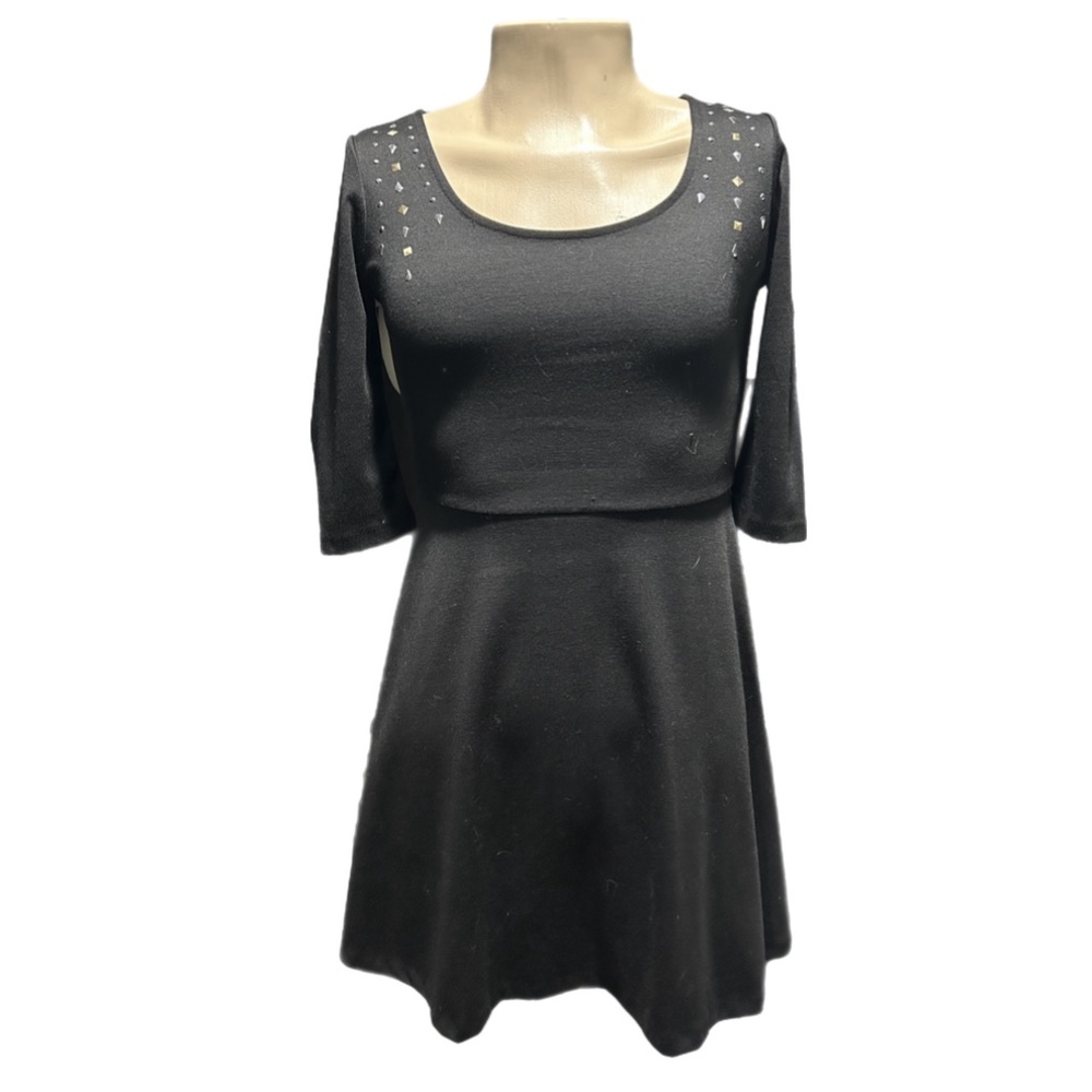NWOT Women’s Attention Fit & Flare Dress in Black with Stud Accents on Shoulders